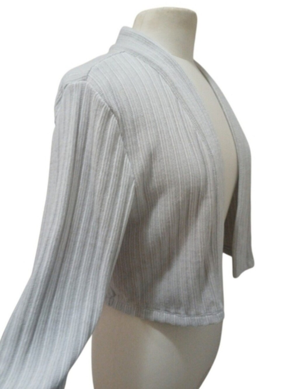 Cropped Light Gray Ribbed Cardigan